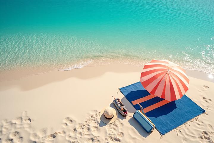 New seasonal beach collection on a scenic beach